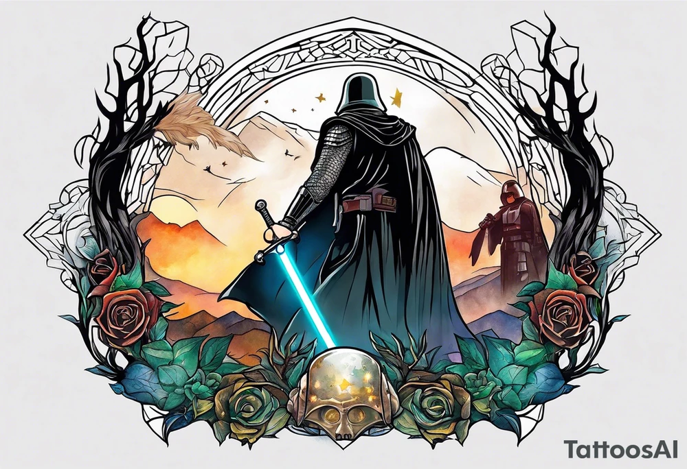 Lord of the rings with Star wars square symbols tattoo idea
