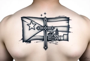 puerto rican flag , cross, old san juan in the background tattoo idea