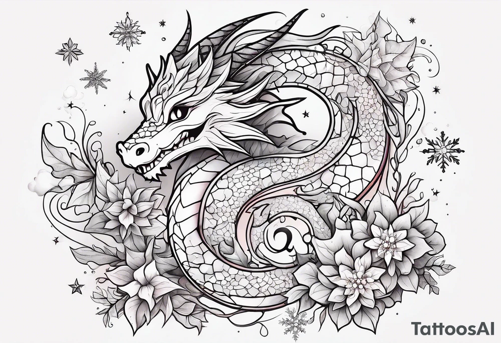 Constellation, kawaii dragon, snowflake tattoo idea