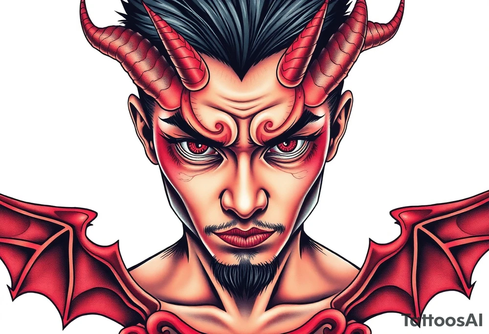 Handsome Asian young guy with demon eyes tattoo idea