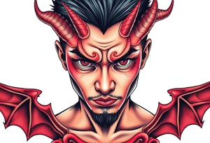 Handsome Asian young guy with demon eyes tattoo idea