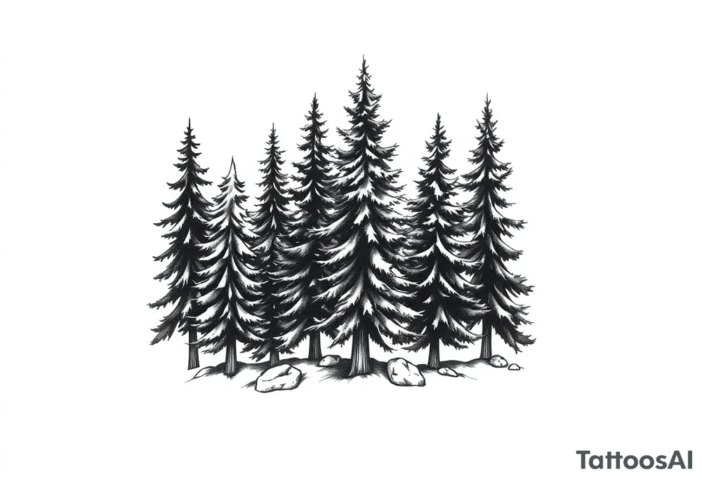 Coniferous forest the trees are black and gray tattoo idea Coniferous forest the trees are black and gray tattoo idea