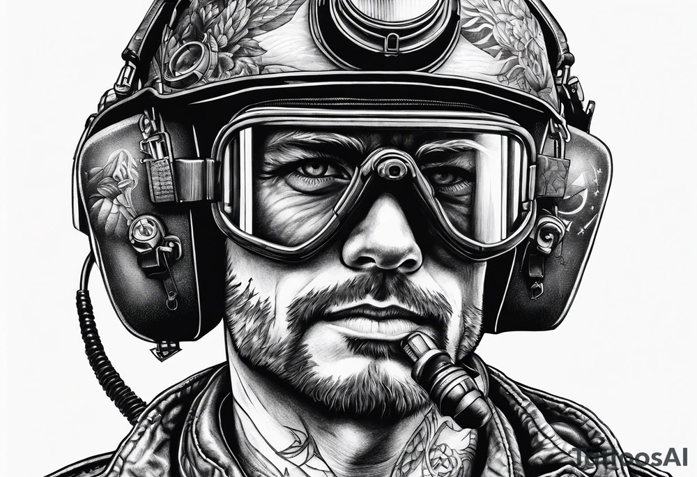a helicopter pilot wearing night vision goggles tattoo idea