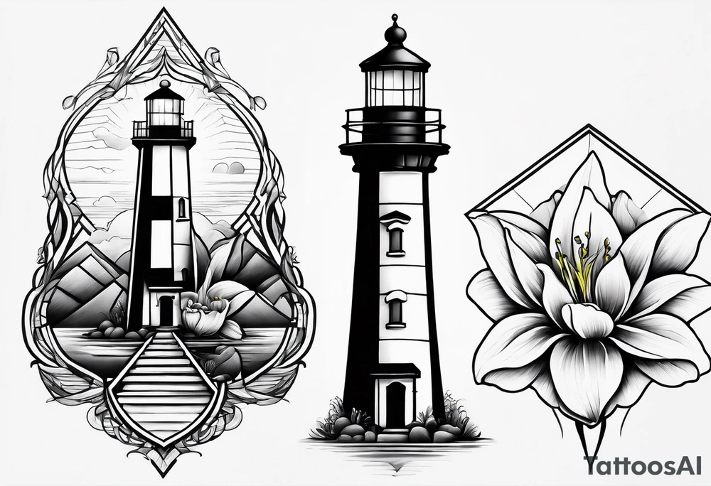 A light house with a lily at the bottom tattoo idea