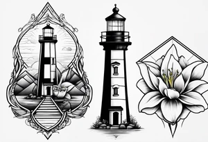 A light house with a lily at the bottom tattoo idea