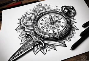 Stopwatch hanging from  a sword tattoo idea
