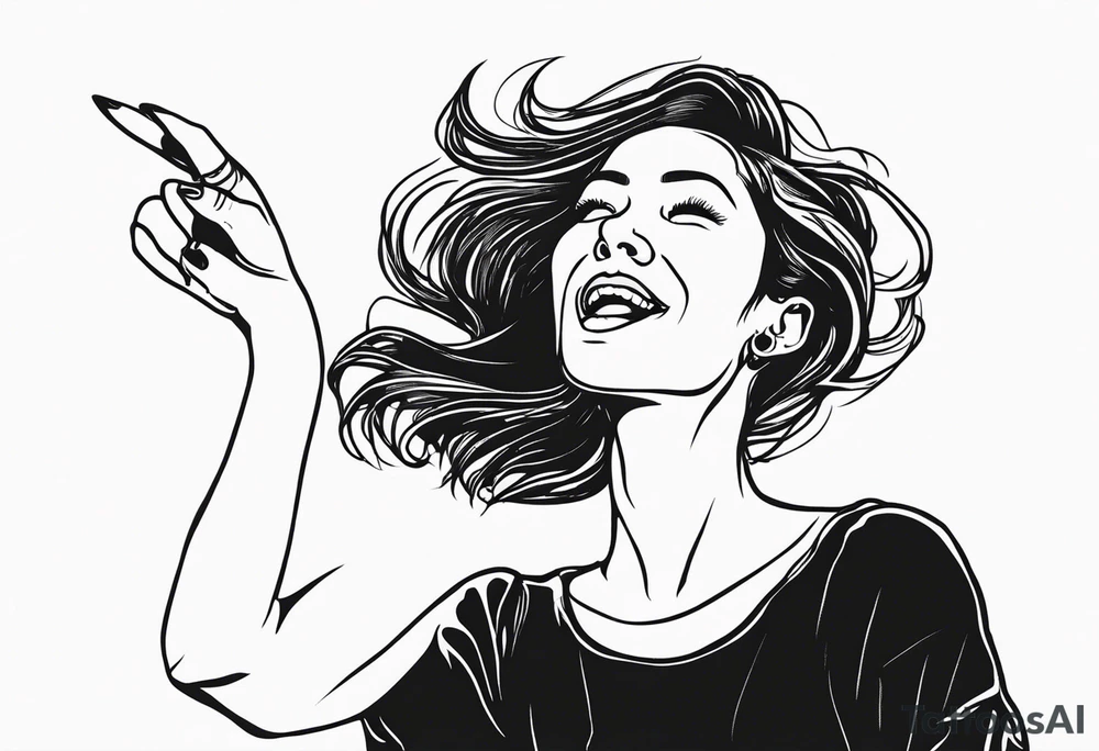 Silly. odd woman ugly dancing pointing her fingers up in the sky tattoo idea