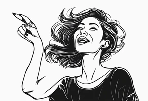 Silly. odd woman ugly dancing pointing her fingers up in the sky tattoo idea