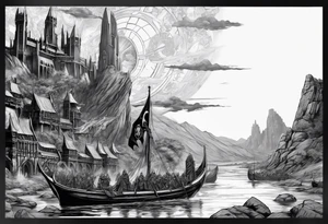 Full arm sleeve tattoo extending from shoulder to wrist featuring characters from Star Wars and DC comics battling at Helms Deep from Lord of the Rings tattoo idea
