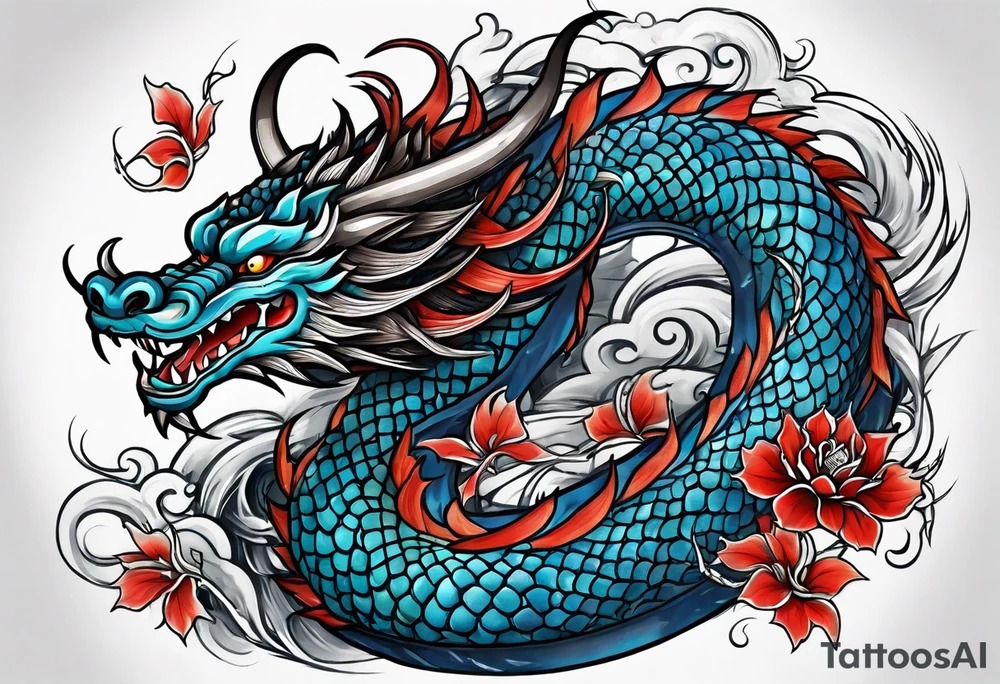 japanese dragon with blue highlights tattoo idea