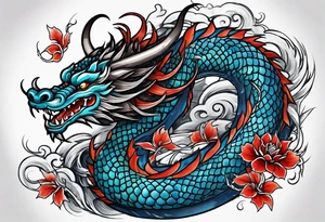 japanese dragon with blue highlights tattoo idea