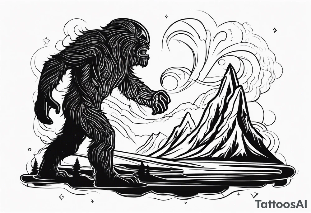 alien beaming up bigfoot tattoo idea