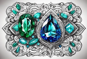 emerald gem, 2 sapphire gems, turquoise gem tattoo idea