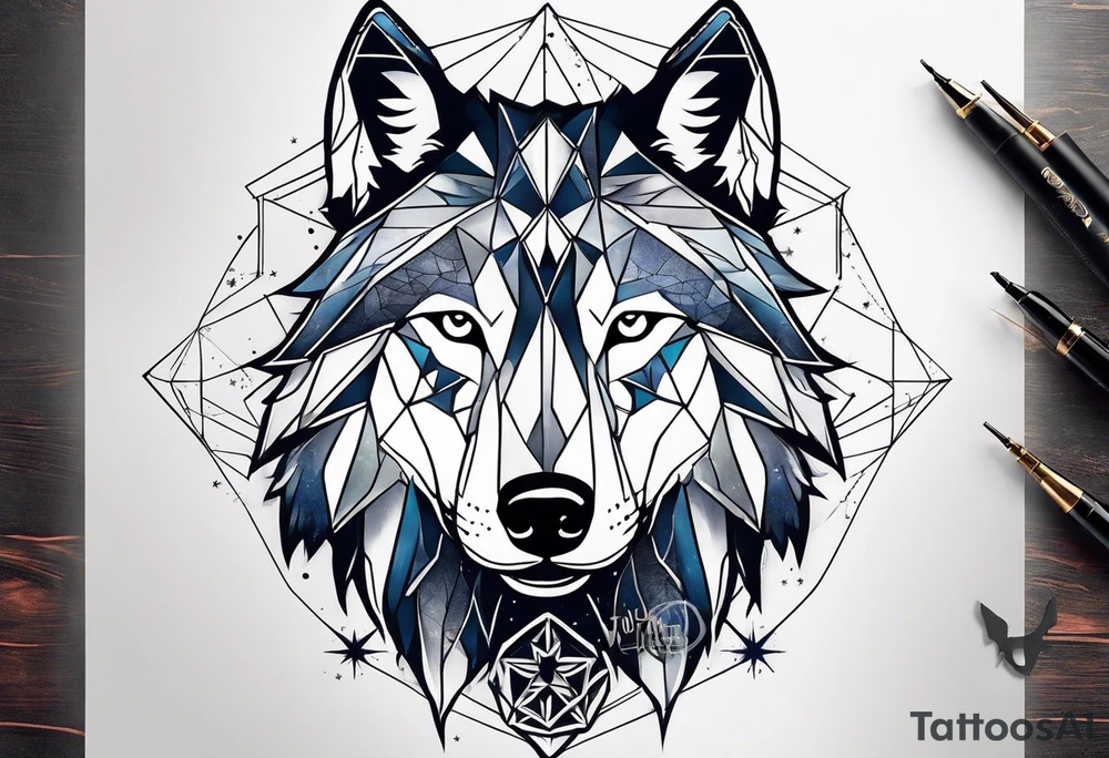 Constellation, animal wolf snow , géométric tattoo idea