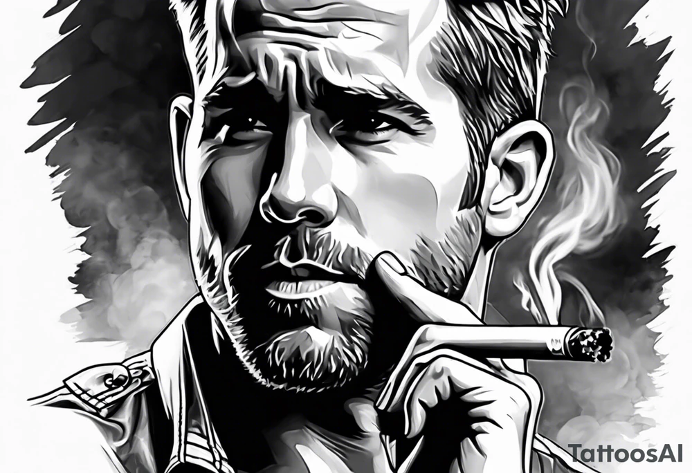 Ryan Reynolds smoking cigarette tattoo idea