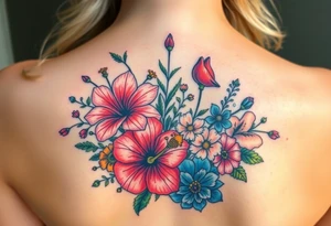 vintage bouquet of wild hibiscus
 and meadow flowers with morning dew and a fox tattoo idea