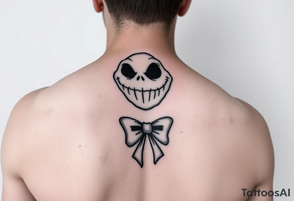 oogie woogie from nightmare before Christmas with a bow simple linework only tattoo idea