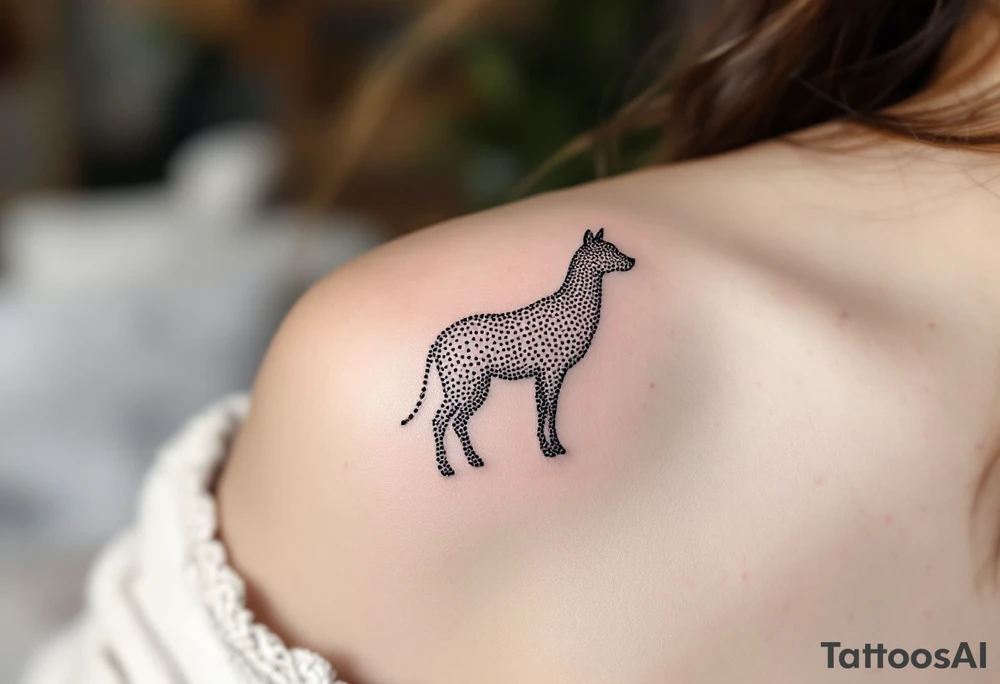 Dot-to-dot animal silhouette in black ink on the thigh – Looks like a minimalist connect-the-dots drawing. tattoo idea