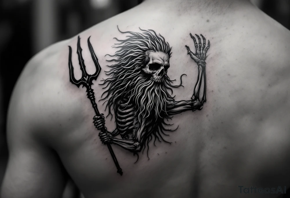skeleton Poseidon with trident tattoo idea