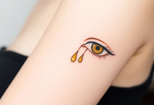 two teardrops dripping from the eye, in shades of golden yellow and pale peach tattoo idea