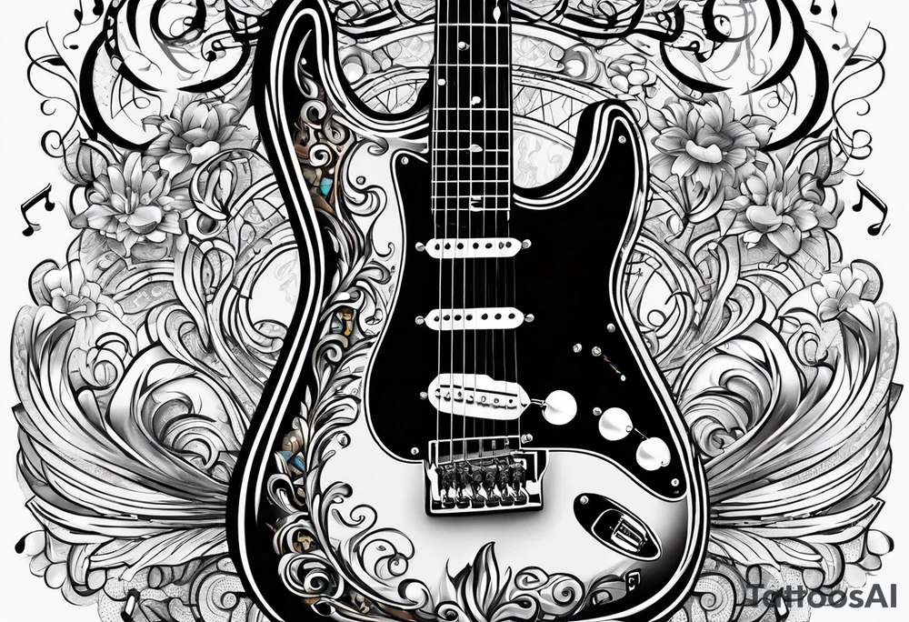 Fender Guitar, musical notes tattoo idea