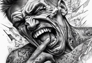 extreme chronic joint pain breaking through skin on arm sorrow sad broken tissue realistic fragmented scream skull man tattoo idea