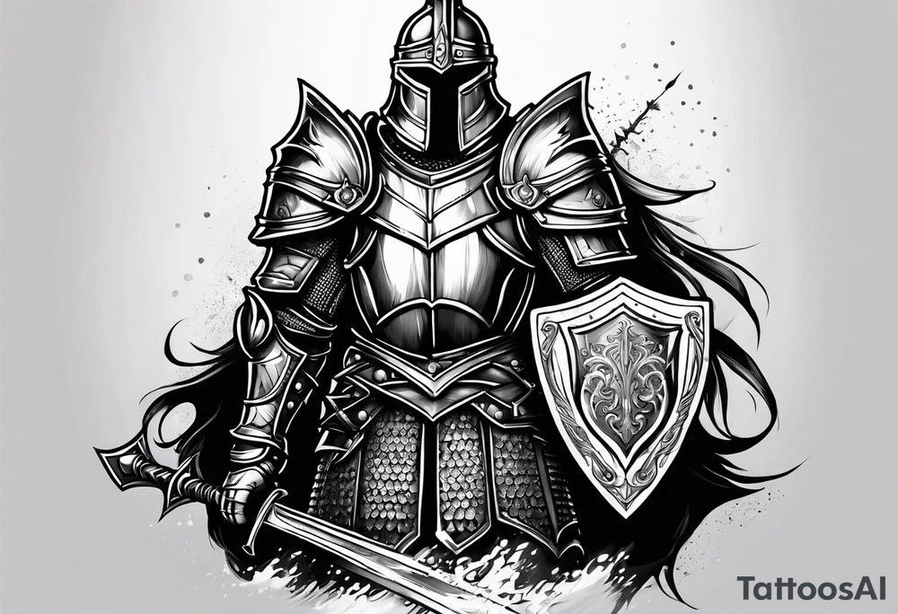 knight heavy armor and shield tattoo idea