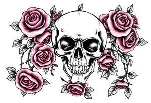 gothic skull intertwined with climbing roses and thorny vines tattoo idea