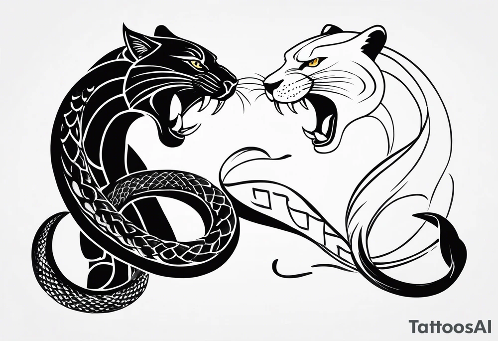 A snake and a panther To fight and wrap around the word "vitality" tattoo idea