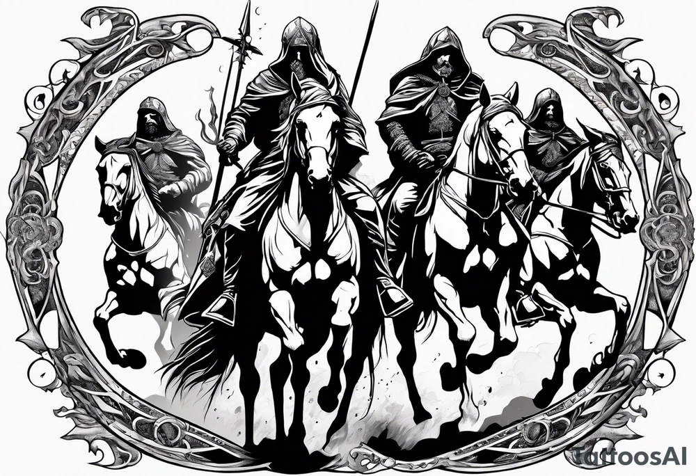 4 horseman of the apocalypse - Death, Famine, War, and Conquest from the bible tattoo idea