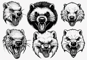 Angry, snarling, detailed honey badger facing in front tattoo idea