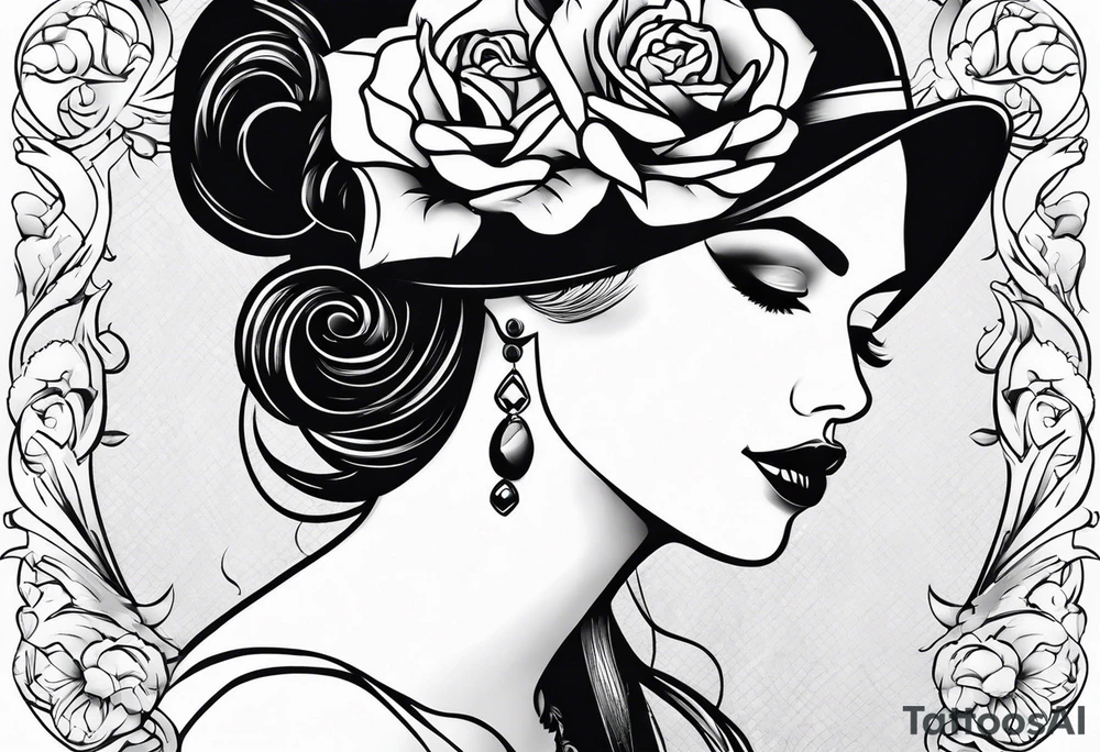 simple american traditional side profile pretty woman tattoo idea