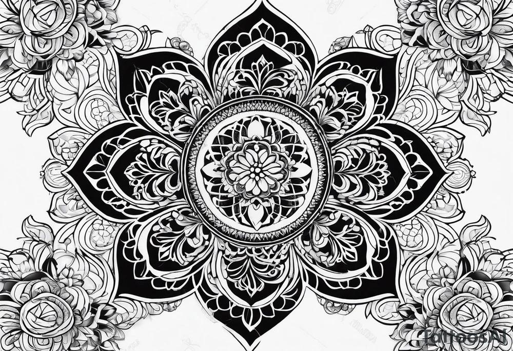 flower of life with henna pattern for sleeve tattoo idea