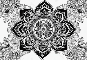 flower of life with henna pattern for sleeve tattoo idea