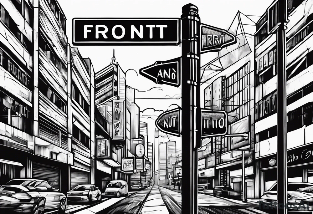Street signs criss crossed that say front and button tattoo idea