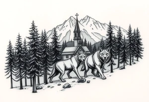 Nature/Landscape

Wolves in a pine forest (extending the tree line you already have)
A Russian bear emerging from the treeline
Snow-capped mountains behind the church scene tattoo idea