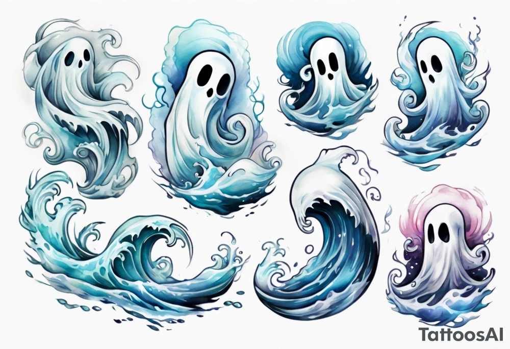 a transparent ghost rising from the waves of the sea tattoo idea