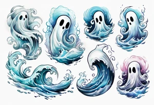 a transparent ghost rising from the waves of the sea tattoo idea