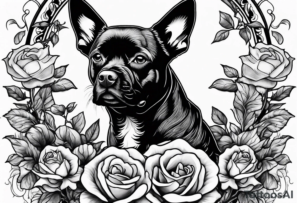 dog eating a rose bush tattoo idea