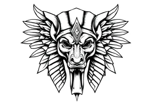 powerful majestic muscle anubis Egyptian god face without eyes with mantle on head tattoo idea