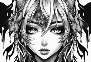 Anime girl face eyes dripping black tears tattoo idea