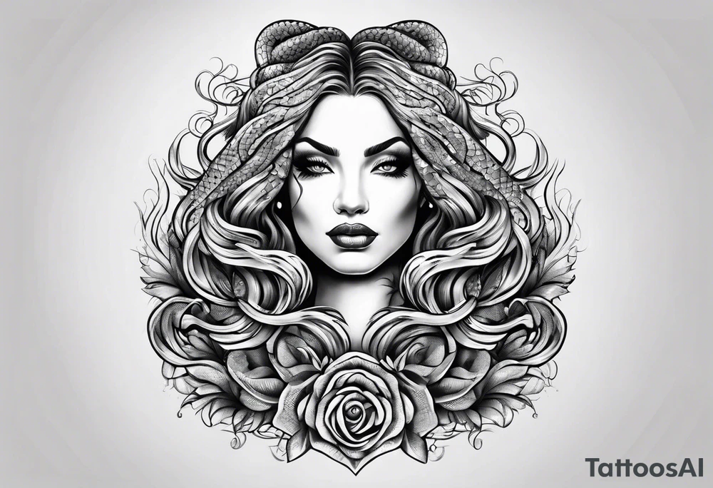 Medusa snake hair lady head tattoo idea