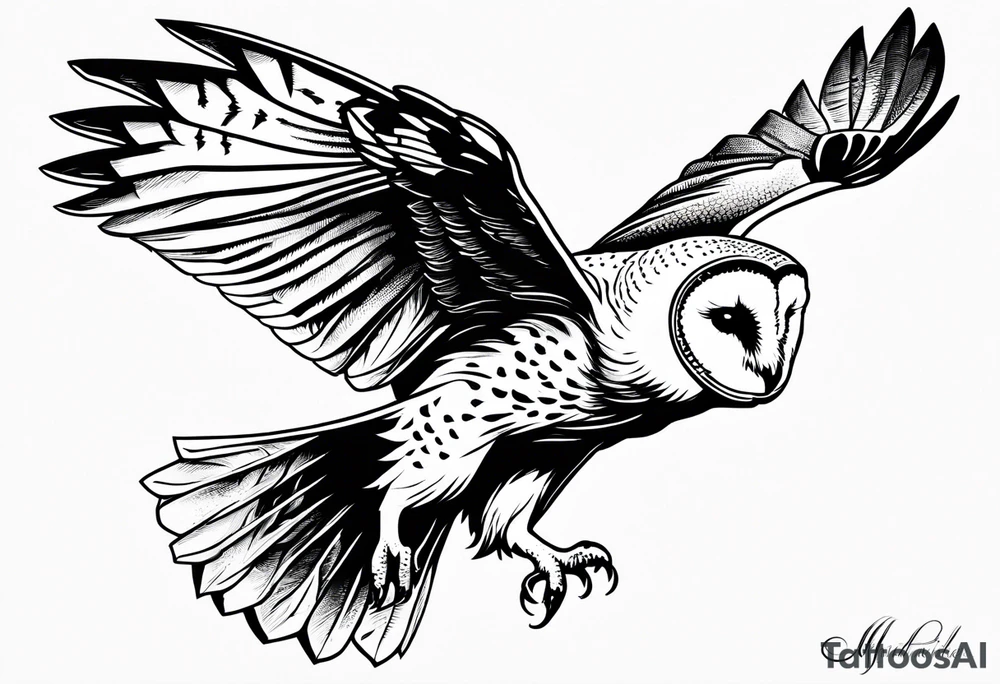 barn owl descending on prey tattoo idea