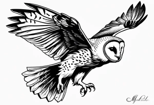 barn owl descending on prey tattoo idea