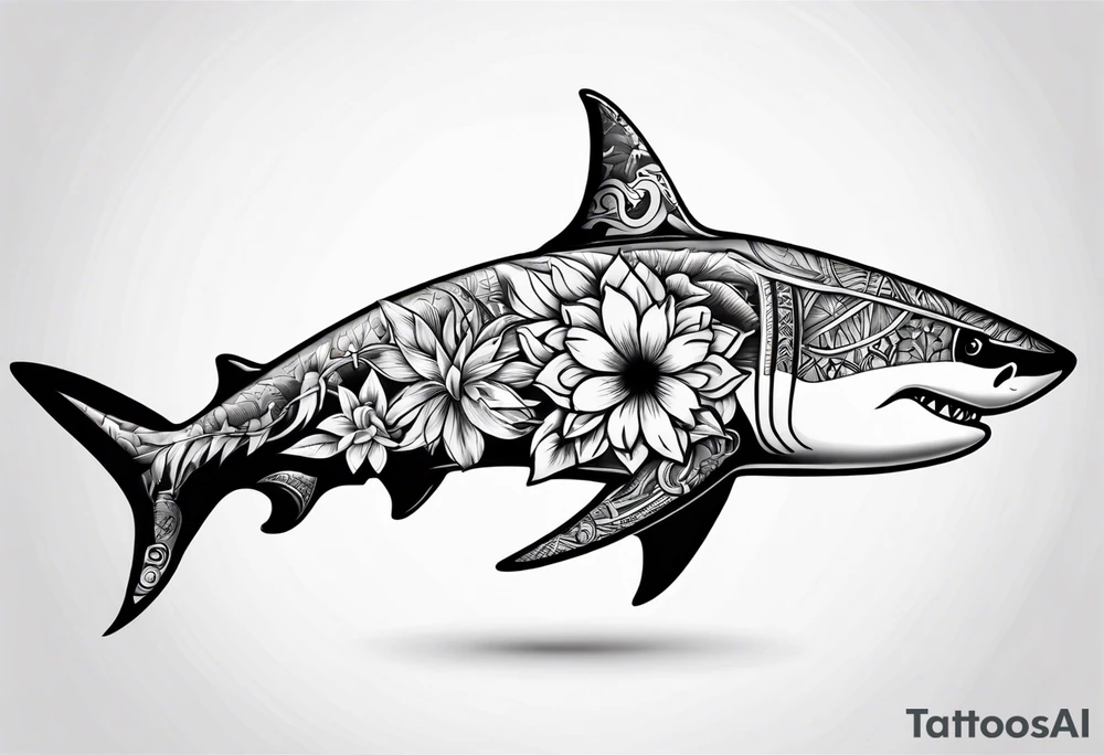 Fijian shark teeth and flower forearm tattoo idea