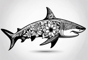Fijian shark teeth and flower forearm tattoo idea