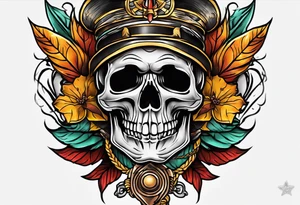 Old school knee tattoo with skull and fall colors tattoo idea