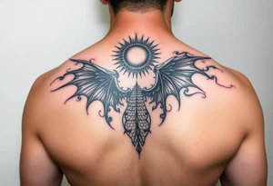 Tattoo on the arm representing rebirth, new energy and paths of possibilities. On the shoulder above there is a sun tattoo, and on the inside wrist a dragon tattoo, keep that in mind tattoo idea