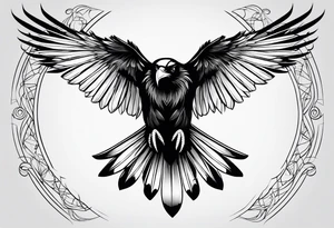 outline with straight lines of a flying raven tattoo idea
