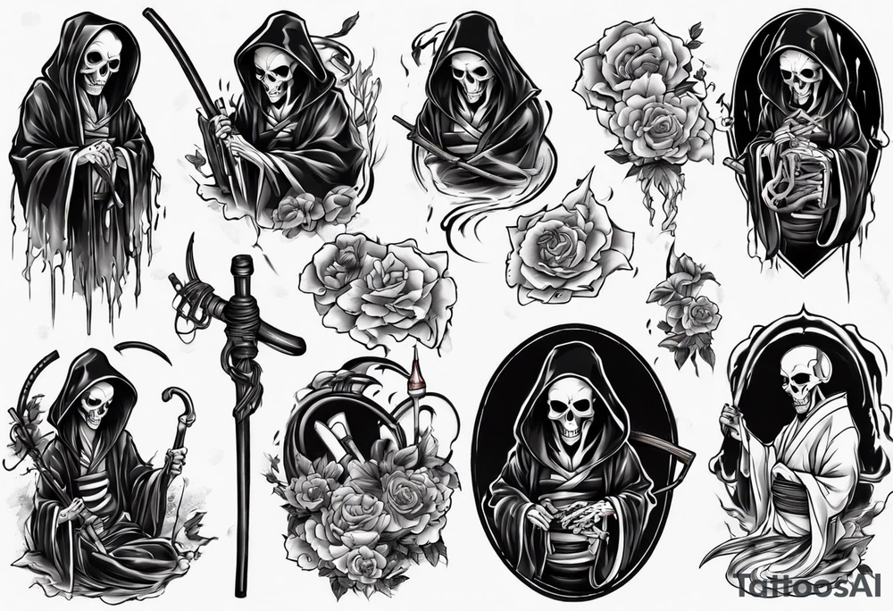 grim reaper who is also a sexy geisha tattoo idea